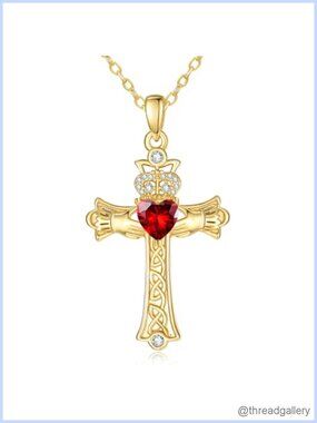 925 Sterling Silver Claddagh Cross Birthstone Pendant Necklace 18+2 Inch